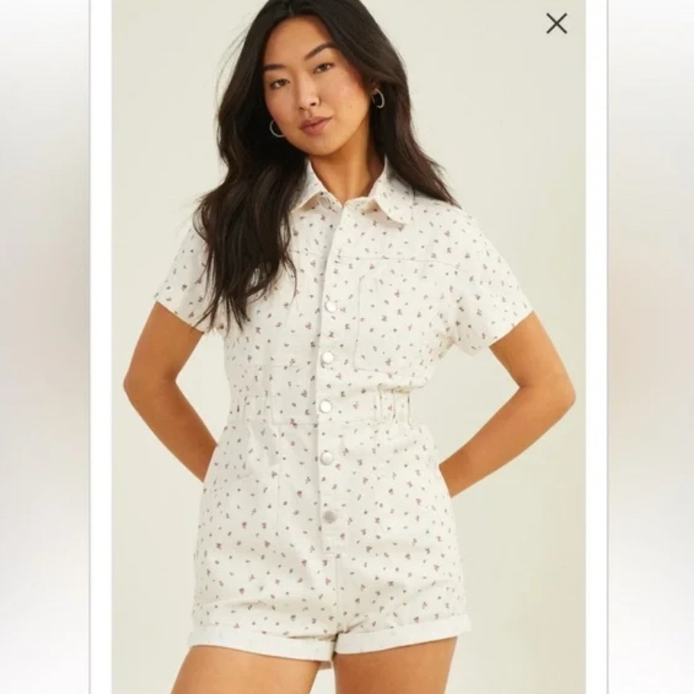 Altar'd State Skylar Cargo Floral Button-Up Romper
